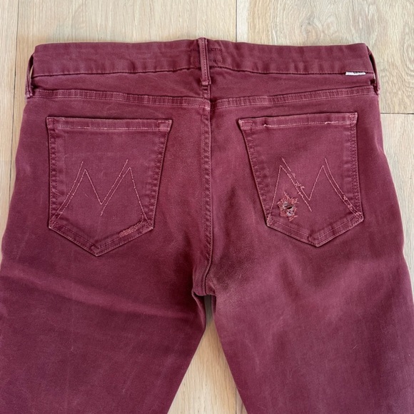 MOTHER The Looker Burgundy Jeans Distressed Denim Size 32 - Picture 5 of 7